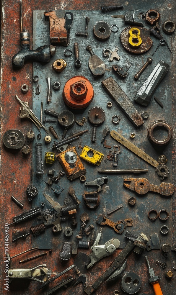 Assortment of rusty metal tools and parts. Assortment of rusty metal tools and parts.