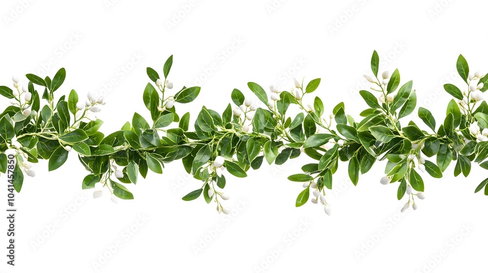 Fresh green leaves with white buds on branches for natural decor Fresh green leaves with white buds on branches for natural decor