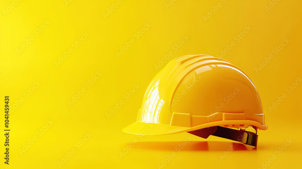 Fototapeta premium Yellow construction helmet. Yellow background. Copy space. Technical mockup. Generative AI