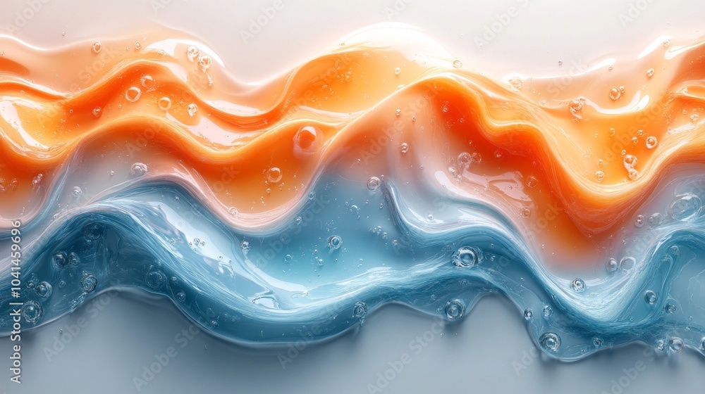 A colorful wave of liquid with blue and orange swirls A colorful wave of liquid with blue and orange swirls