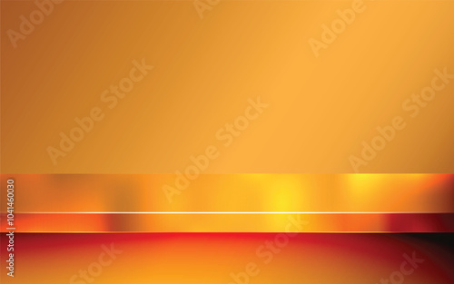 Gold Metallic table top or countertop surface texture realistic with reflection abstract background. Brushed texture, chrome, steel, aluminum for design concepts, prints, posters, wallpapers. Vector
