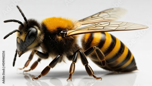 Close-Up of Honeybee with Detailed Texture and Vibrant Colors, Beautiful Honeybee on Neutral Background for Nature Themes photo