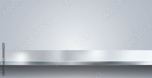 Metallic steel table top or countertop surface texture realistic with reflection abstract background. Brushed texture, chrome, steel, aluminum for design concepts, prints, posters, wallpapers. Vector
