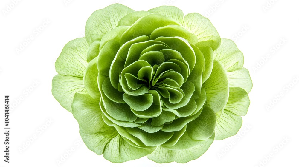 Fototapeta premium Vibrant green cabbage flower with intricate leaf patterns on white background