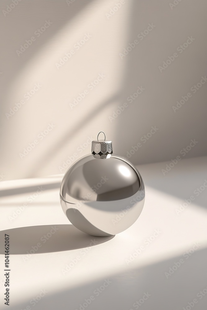 Minimalist silver Christmas ball on white with shadows. Minimalist silver Christmas ball on white with shadows.