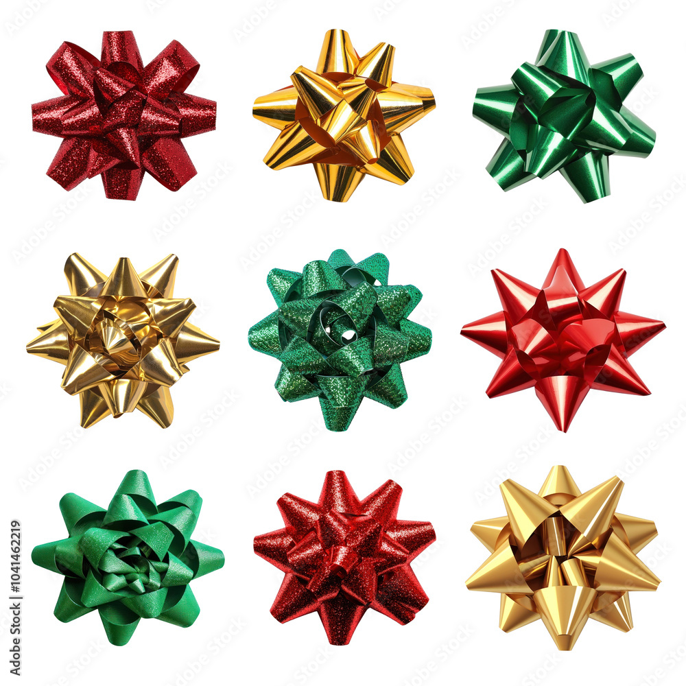 PNG Christmas gift ribbon bow design element set, transparent background PNG Christmas gift ribbon bow design element set, transparent background