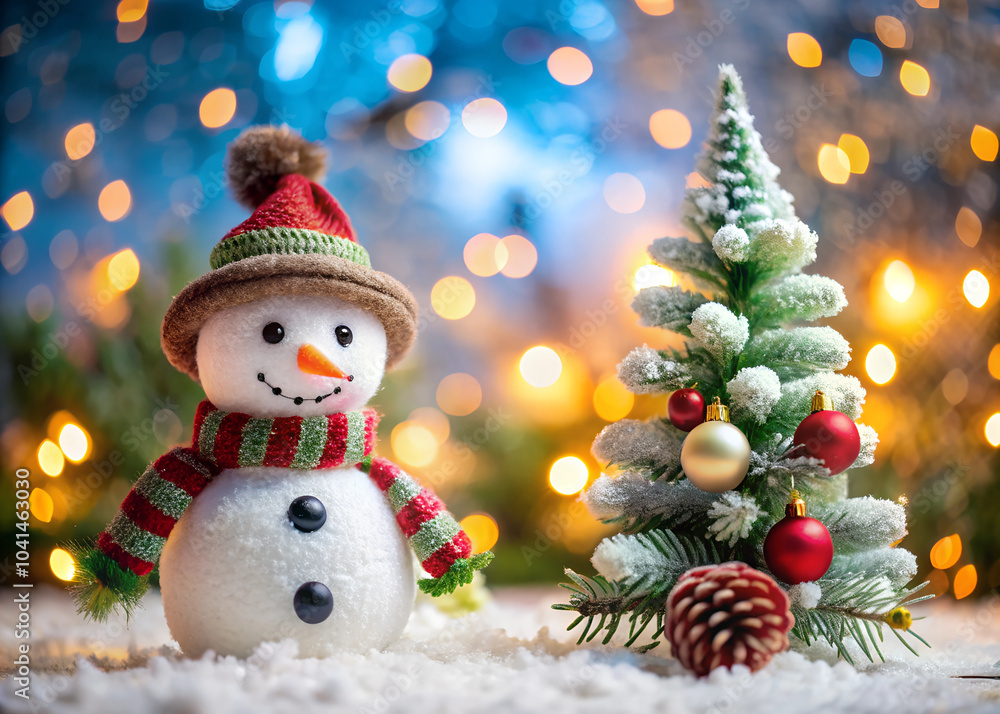 a snowman with a hat and a christmas tree a snowman with a hat and a christmas tree