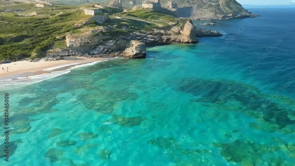 breathtaking 4K drone video presents stunning spring view capturing serene beauty Mediterranean coastline vibrant morning atmosphere scenic shore rock land sea breathtaking 4K drone video presents stunning spring view capturing serene beauty Mediterranean coastline vibrant morning atmosphere scenic shore rock land sea