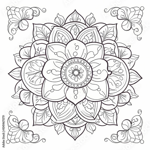 Flower Oriental Mandala Coloring Book Page