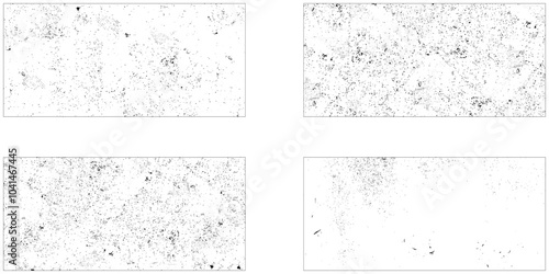 Set of dark panoramic background textures. Collection of wide textures with peeling paint, cracks, scratches, noise and grain. Faded rough surfaces of