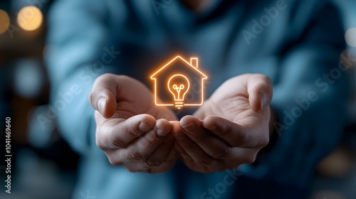 Neon house with bright solar panels and a plug symbol glowing on a black backdrop illustrating the concept of eco friendly and sustainable energy for modern technology driven homes