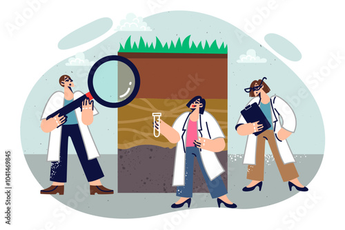 Soil analysis and geological research from group of scientists studying composition microorganisms