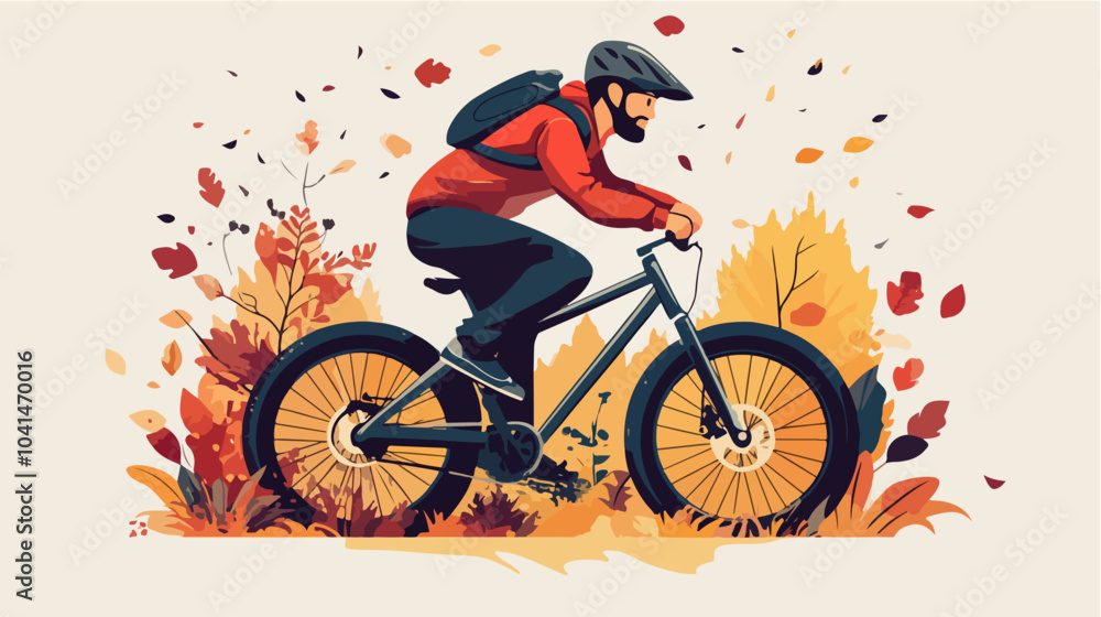Fototapeta premium Flat illustration of a guy on a bicycle. Bike ride. Cycling.