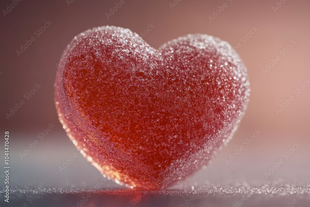Fototapeta premium Capturing the Sweet Delight of a Heart-Shaped Gummy Candy with a Sparkling Surface that Ignites Joy and Playfulness in Every Bite