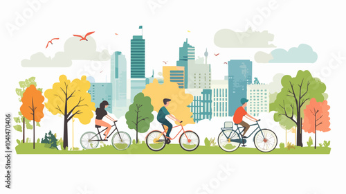 Flat illustration of a guy on a bicycle. Bike ride. Cycling.