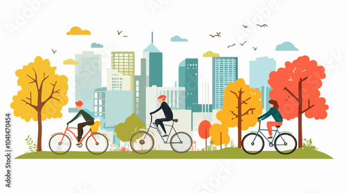 Flat illustration of a guy on a bicycle. Bike ride. Cycling.
