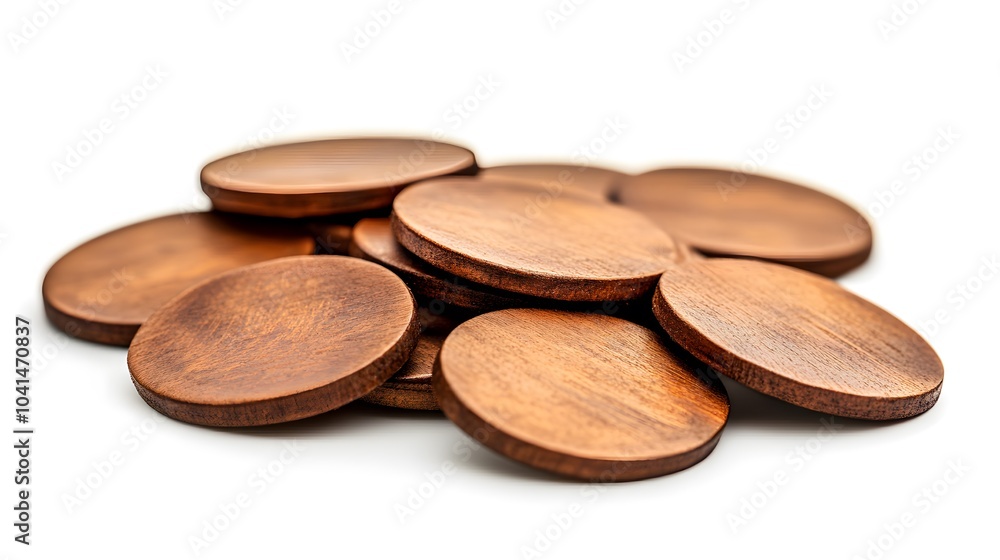 Stack of natural wooden discs: rustic craft and decoration elements Stack of natural wooden discs: rustic craft and decoration elements
