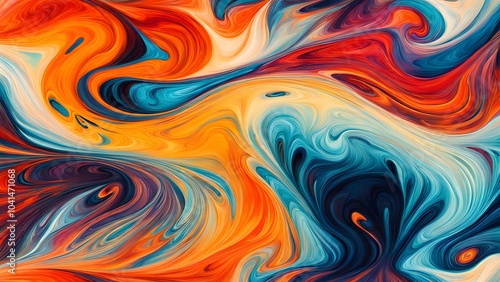 Immersive Abstract Fluid Art Featuring a Beautifully Chaotic Mix of Swirling Colors, Blending Fiery Reds, Cool Blues, and Bright Oranges into a Stunn (20)