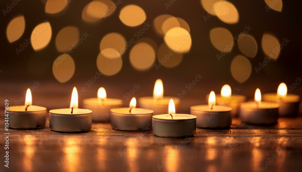 glowing candles in a row, warm and serene, Festival of Lights tradition celebration glowing candles in a row, warm and serene, Festival of Lights tradition celebration