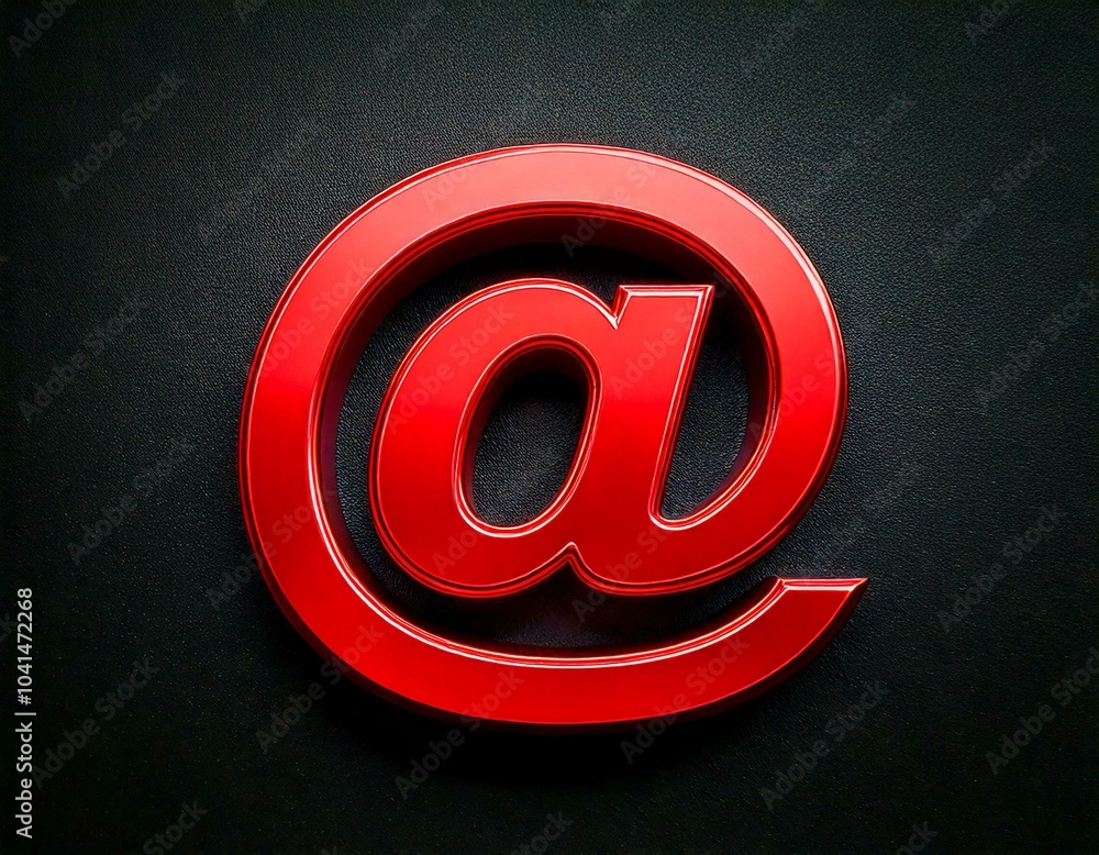 red @ sign on black background isolated email message communication ...