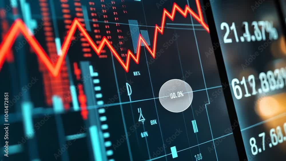 A red line on a digital screen shows a stock market decline A red line on a digital screen shows a stock market decline
