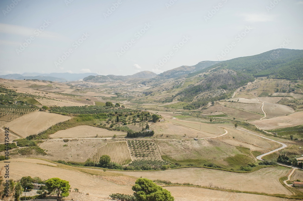 Naklejka premium view of the valley of the town of Sambuca in Sicily