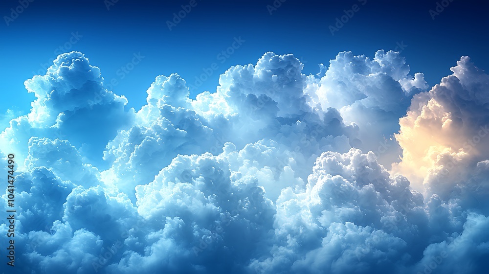 Stunning Cloudscape: White Fluffy Clouds Against a Vibrant Blue Sky Stunning Cloudscape: White Fluffy Clouds Against a Vibrant Blue Sky