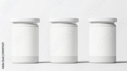Wallpaper Mural Minimalist White Plastic Jars with Blank Labels for Product Packaging and Branding Torontodigital.ca