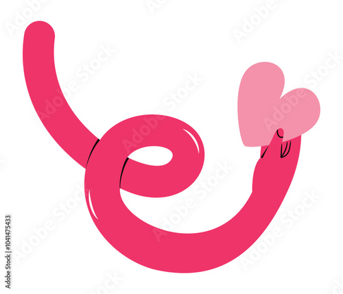 Long wavy and twisting hand holding a pink heart. Concept of breast cancer awareness. Hand drawn vector illustration, isolated on white