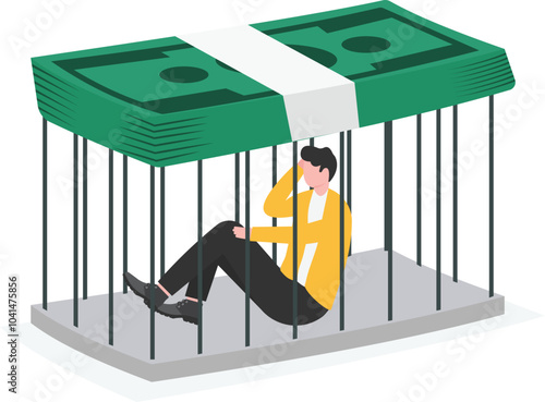 Businessman trapped inside a cage of money

