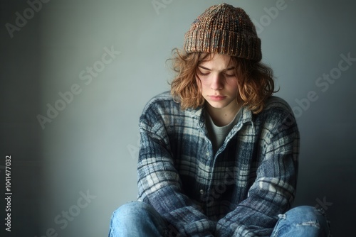 Young Person in Sweater and Beanie, Contemplative Mood