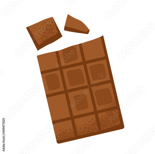 Bar of dark chocolate isolated on a white background. Sweet ingredient for baking. Chocolate treat. Flat illustration