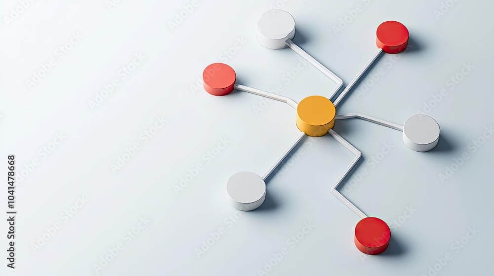 Obraz premium Colorful connection network illustration on a white background, showcasing interaction between elements, symbolizing teamwork and collaboration.