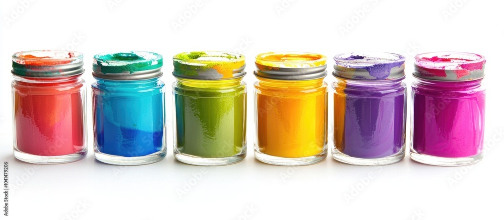 Jars With Multicolored Gouache Isolated On White Background Jars With Multicolored Gouache Isolated On White Background