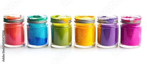 Jars With Multicolored Gouache Isolated On White Background