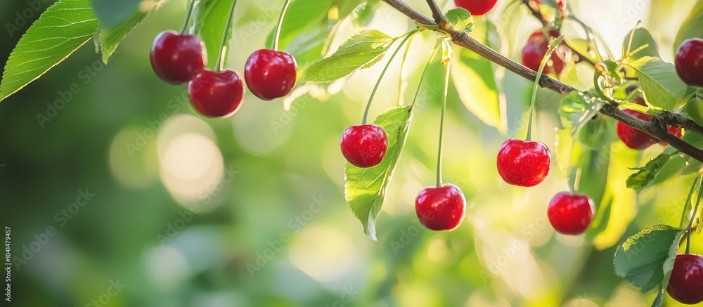 Cherries On The Tree Branch In The Garden Cherries On The Tree Branch In The Garden