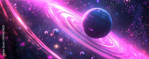 Wallpaper Mural Planets with cheerful expressions, dancing around a bright, pulsating star, glowing rings of light, sparkling nebula, fantasy galaxy, vibrant and lively, wide shot Torontodigital.ca