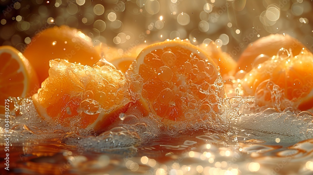Fresh Oranges Splashing in Water: A Vibrant Still Life Fresh Oranges Splashing in Water: A Vibrant Still Life