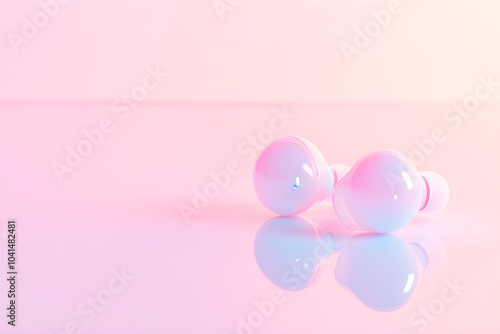 Minimalist wireless earbuds are resting on a smooth surface with a soft pastel background creating a serene and modern aesthetic