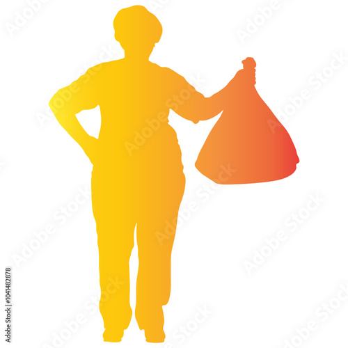 Volunteers Cleaning Trash Silhouette on White Background. Vector Illustration in Colorful Style