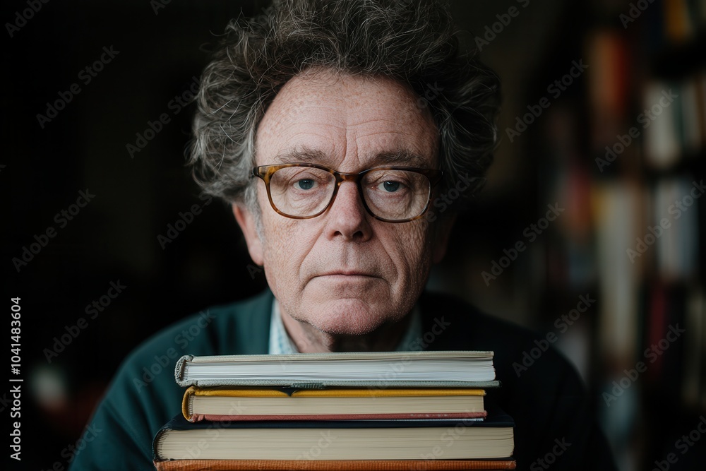 Librarian with Books in a Portrait Setting