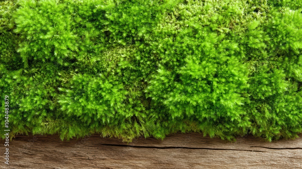Lush Green Moss: A vibrant carpet of green moss thrives on a rustic wooden surface, creating a natural backdrop with a touch of wild charm. Lush Green Moss: A vibrant carpet of green moss thrives on a rustic wooden surface, creating a natural backdrop with a touch of wild charm.