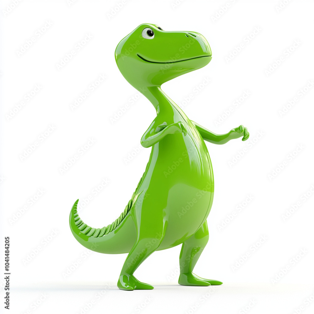 Fototapeta premium green 3D rendered T Rex icon stands confidently against white background, showcasing its playful and friendly demeanor. This charming dinosaur is perfect for various creative projects