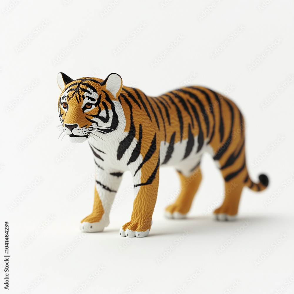 Obraz premium detailed 3D render of tiger icon on white background, showcasing its striking orange and black stripes. This lifelike representation captures essence of this majestic animal beautifully