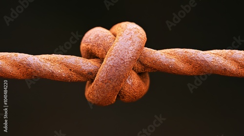 Rusty Knot: A close-up of a weathered, rusty knot in a rope, symbolizing resilience, strength, and endurance. The rough texture and the intricate knot weave a tale of time and perseverance.