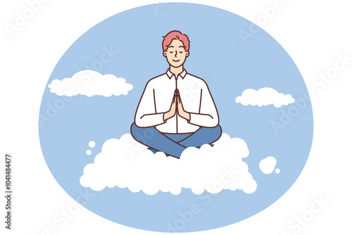 Calm businessman meditate on cloud