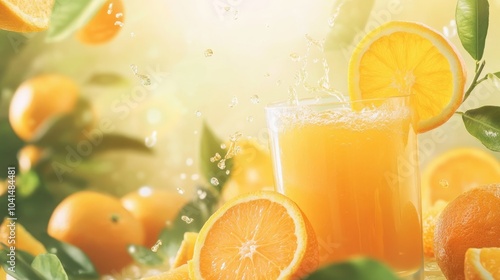 Fresh organic orange juice template with vitamin rich fruit ideal for healthy beverage promotions Ample copy space available