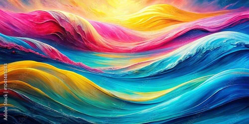 Fototapeta premium Abstract Fluid Forms Flowing in Vivid Hues of Blue, Yellow, and Pink