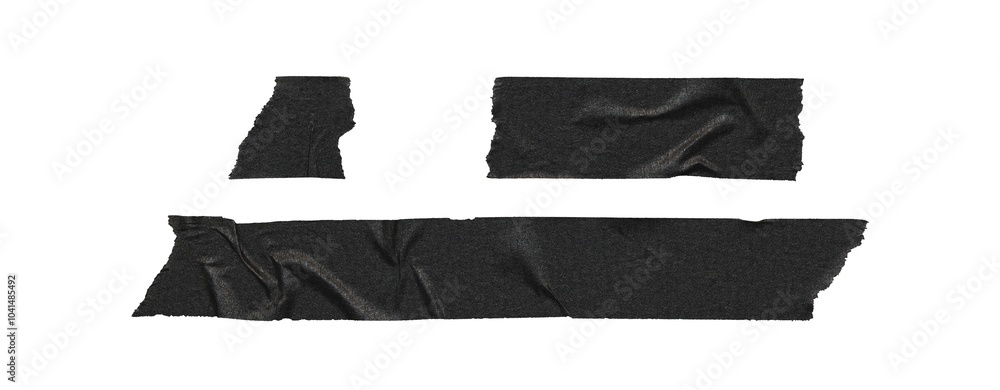 Set of duct tape lines, isolated black paper adhesive tape strips of different sizes on white background Set of duct tape lines, isolated black paper adhesive tape strips of different sizes on white background