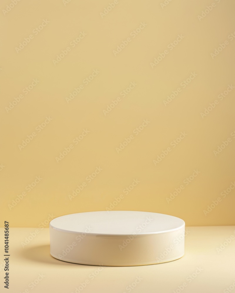 A smooth, round podium sits against a soft beige background. The minimalist design and clean surface create a modern, neutral setting ideal for product display A smooth, round podium sits against a soft beige background. The minimalist design and clean surface create a modern, neutral setting ideal for product display